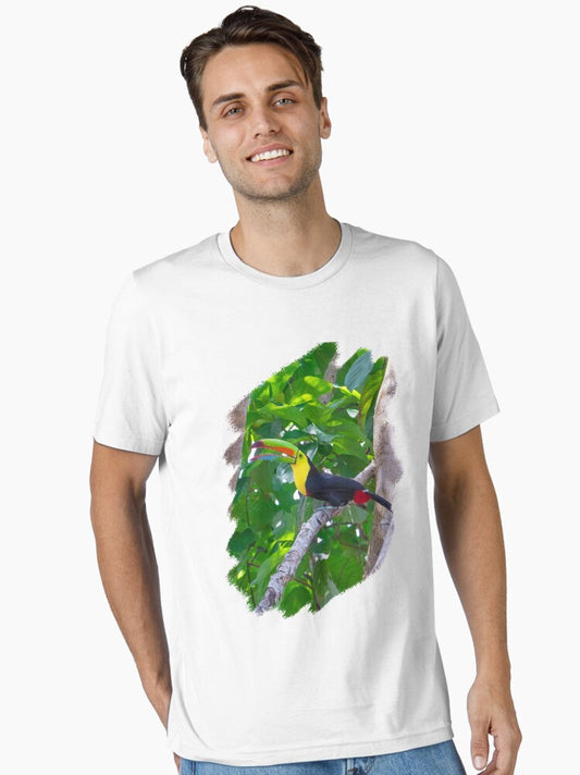 A wild toucan singing and flying in the forest Essential T-Shirt