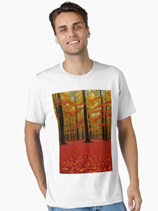 A Colorful Autumn Forest With Falling Leaves Ai Generated Art Essential T-Shirt