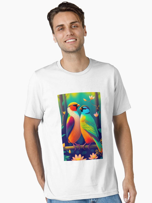 A couple of a colorful birds in spring forest. Essential T-Shirt