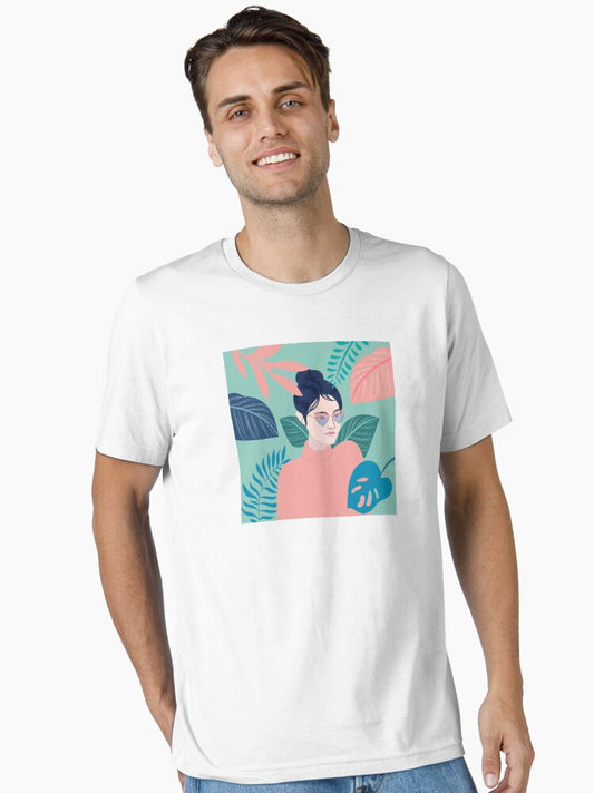 A Pretty Girl with Colorful Leaves Essential T-Shirt