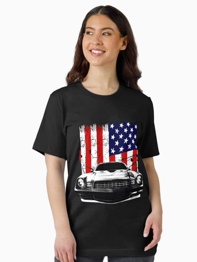1979 1980 1981 Camaro Z28 Front Grill View with Us Flag Essential T-Shirt