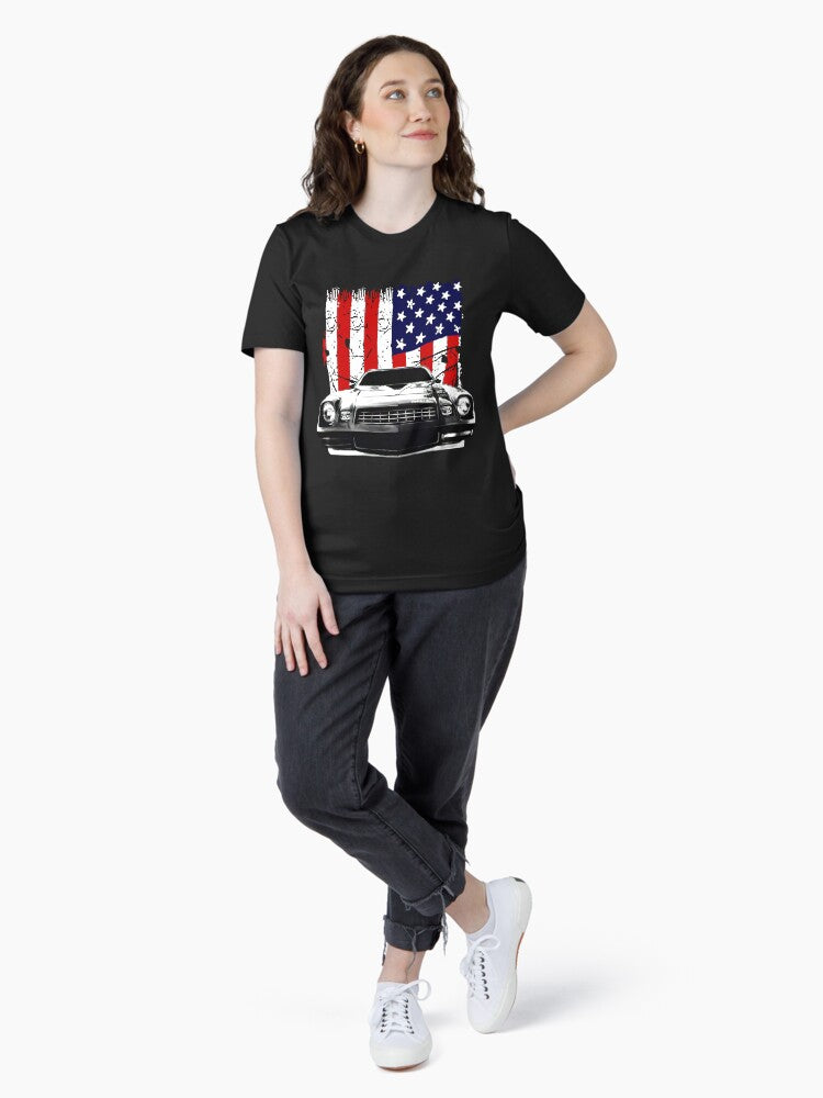1979 1980 1981 Camaro Z28 Front Grill View with Us Flag Essential T-Shirt