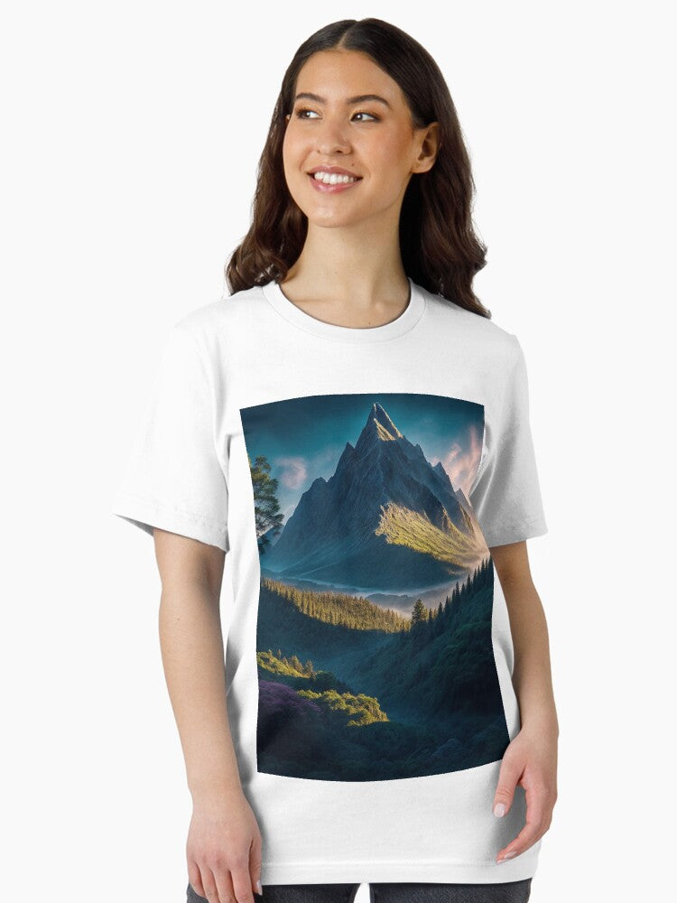 A Majestic Mountain Rising from a Lush Forest, Creating a Harmonious Blend of Rugged Beauty and Verdant Tranquility, Ai Generated Art Essential T-Shirt