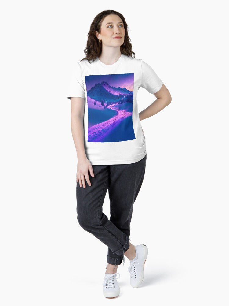 A Groomed Snowcat Trail Winding Through the Majestic Mountain Landscape, Ai Generated Art Essential T-Shirt