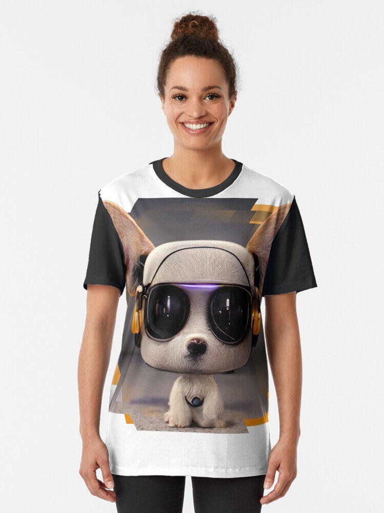3D Urban Street Puppy Dog (Sunglasses & Headphones) Graphic T-Shirt