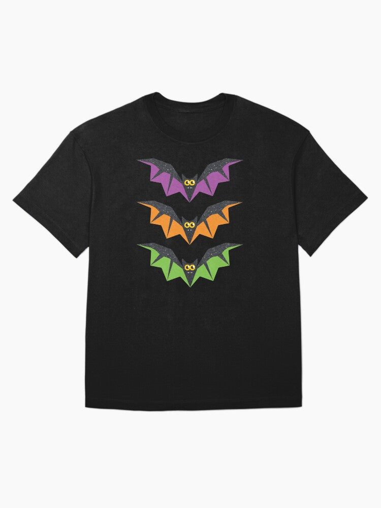 3 Funny Halloween Bats on Black Oversized T-Shirt