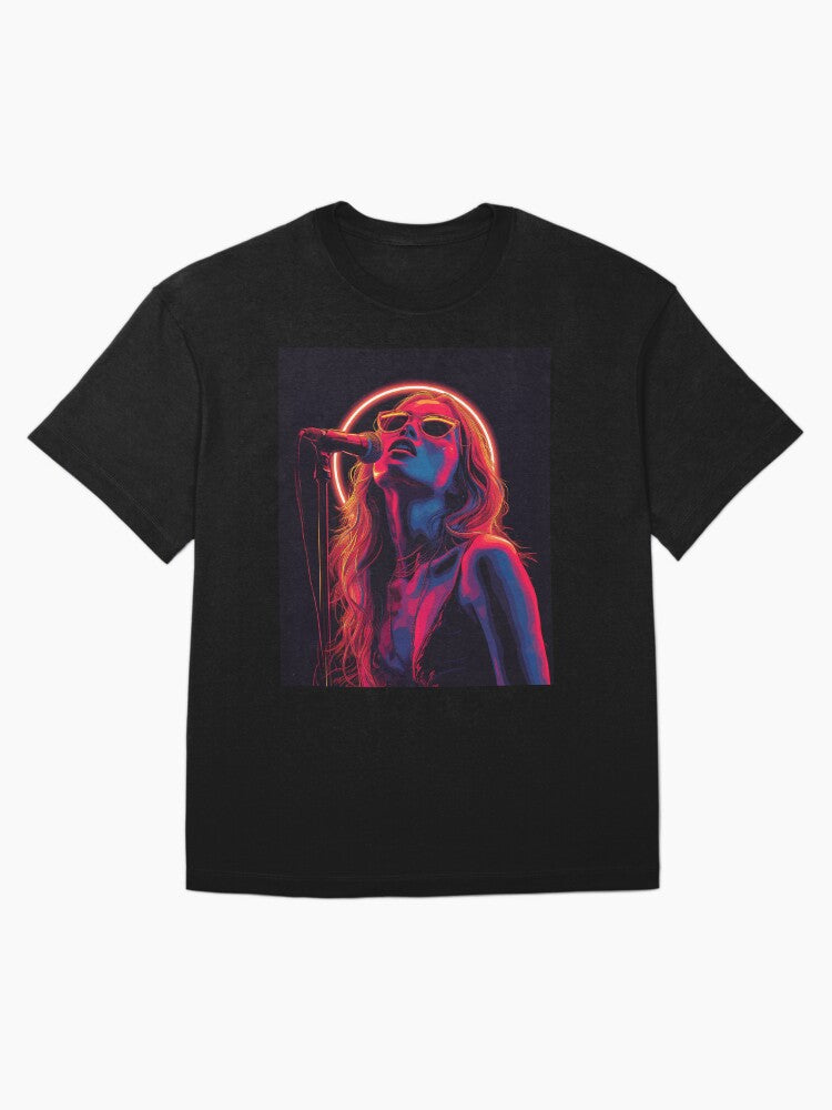 A woman is singing with a microphone. Vivid graphic illustration Oversized T-Shirt