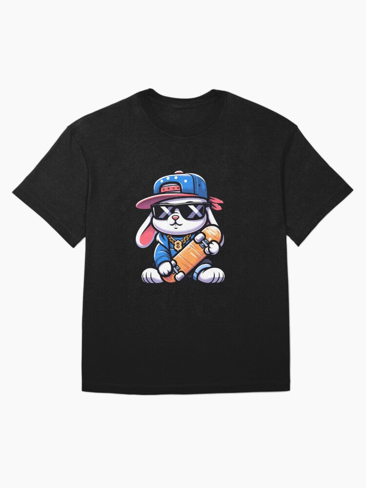 90's HipHop Rabbit Holding a Skateboard Oversized T-Shirt