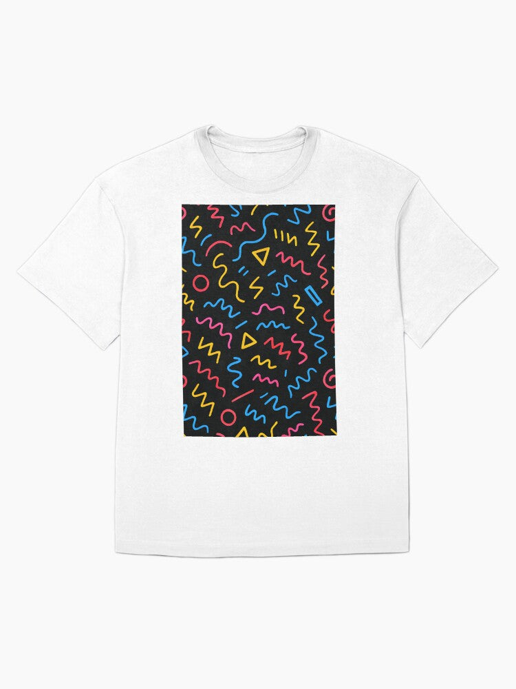 90s Doodle Pattern – Colorful Abstract Memphis Style Oversized T-Shirt