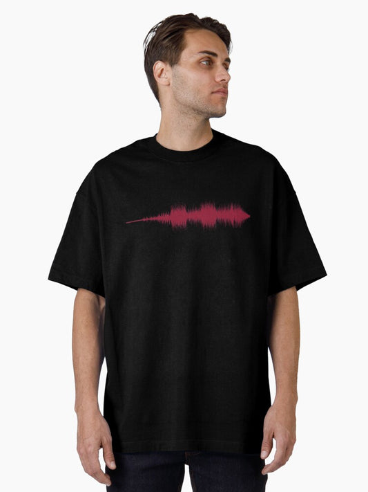 "Wish You Were Here" by Pink Floyd Sound Wave Pattern Red Oversized T-Shirt