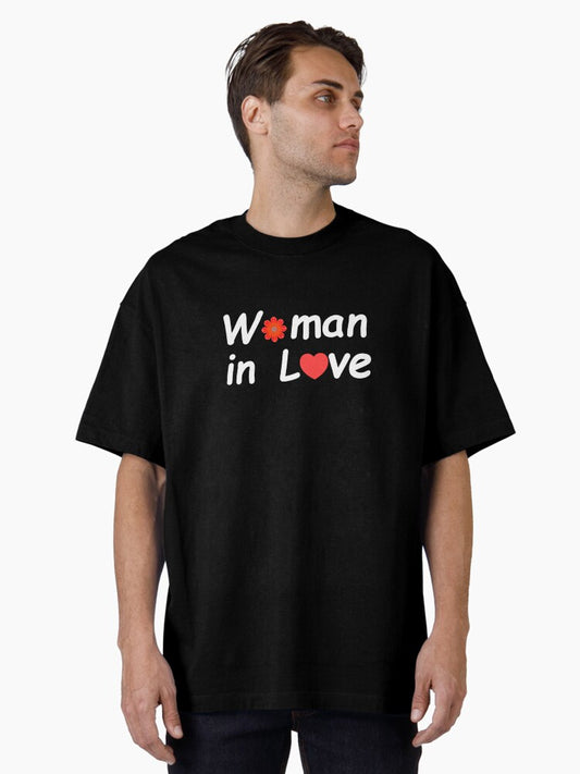 "Woman in Love" with vintage orange abstract flower Oversized T-Shirt