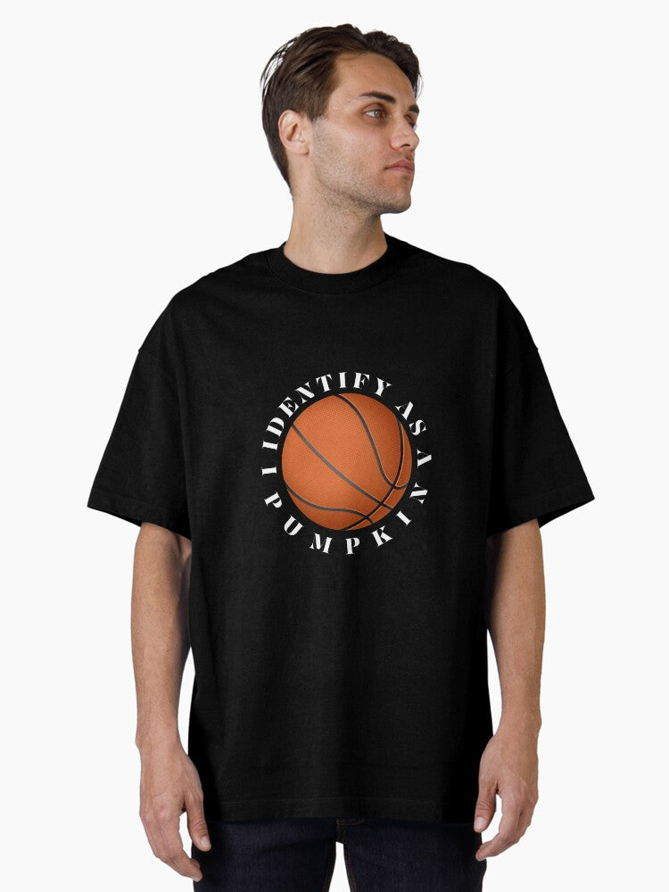 "Thanksgiving Basketball Pumpkin T-Shirt - Embrace the Pumpkin Hoops Spirit" Oversized T-Shirt