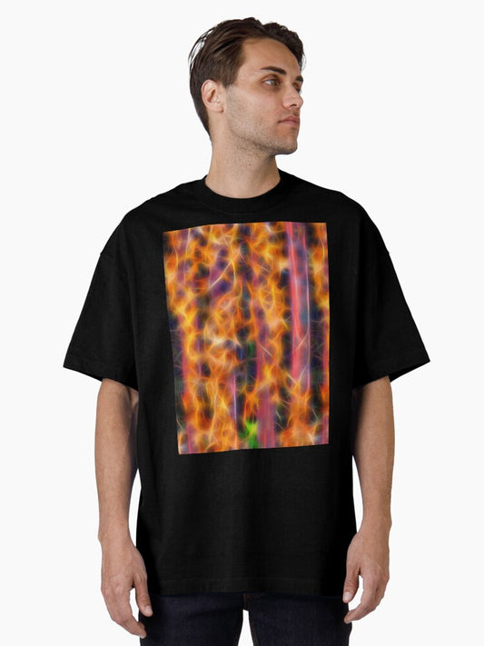 A fiery pattern representing burning leaves in vivid colors Oversized T-Shirt
