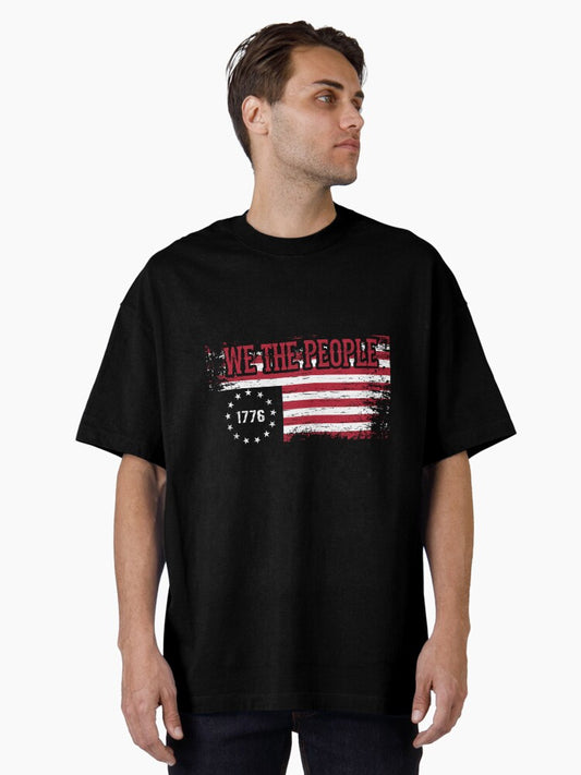 1776 "We The People" US Flag -- Visually Aged and Distressed Oversized T-Shirt