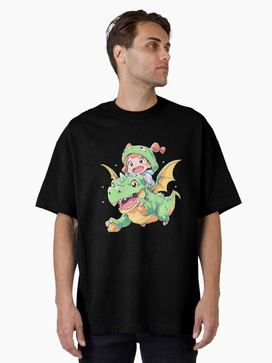 Kawaii Anime Girl's Dragon Adventure - A Charming Journey in a Magical World Oversized T-Shirt