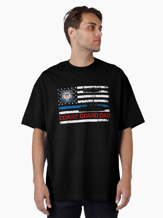 Vintage USA American Flag Proud US Coast Guard Veteran Dad Oversized T-Shirt