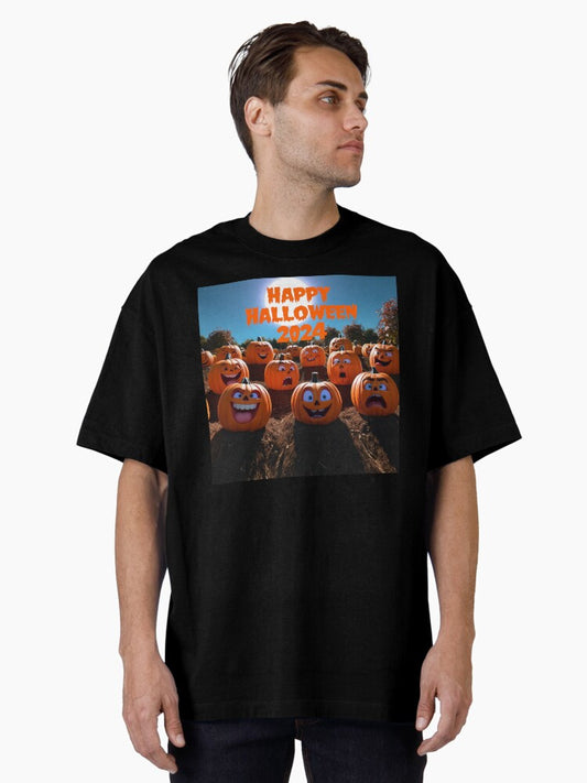 "Pumpkin Field: Halloween 2024 with Funny Faces" Oversized T-Shirt