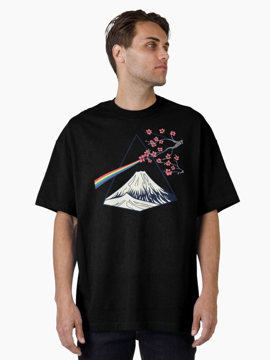 "Pink Floyd Mt Fuji T-Shirt: Dark Side of the Moon Prism Meets Sacred Mountain (Japanese Psychedelic Art)" Oversized T-Shirt