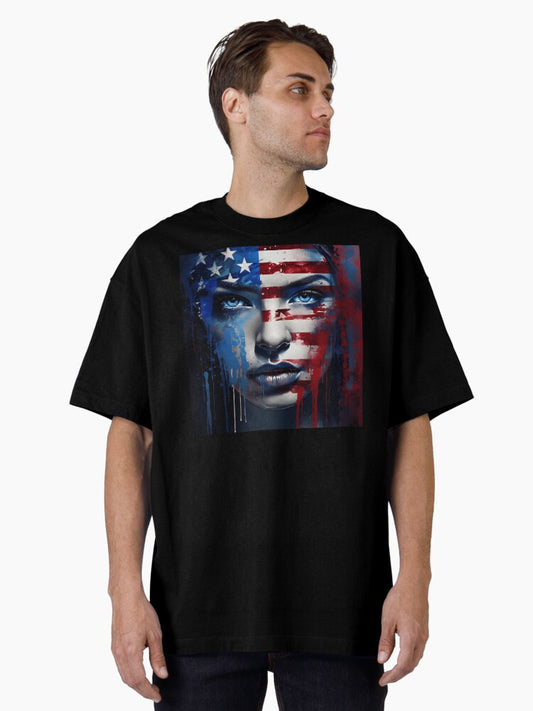 Abstract American flag digital print Oversized T-Shirt