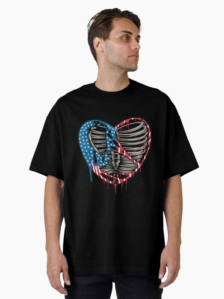 A torn heart with the colors of the united states flag Oversized T-Shirt