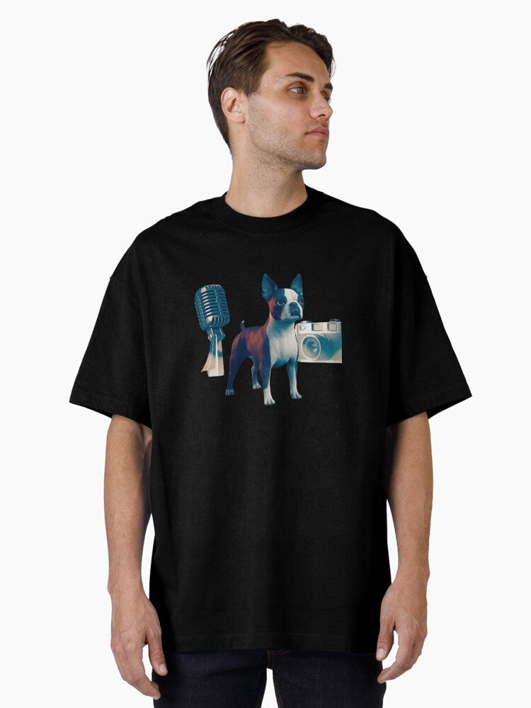 a 3d render of a boston terrier with a vintage Oversized T-Shirt
