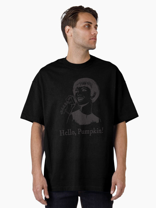 Hello, Pumpkin! | Thanksgiving Holiday | Autumn Harvest | Vintage Woman on Phone Oversized T-Shirt