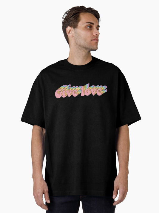 "Give Love" Retro Rainbow Design Oversized T-Shirt
