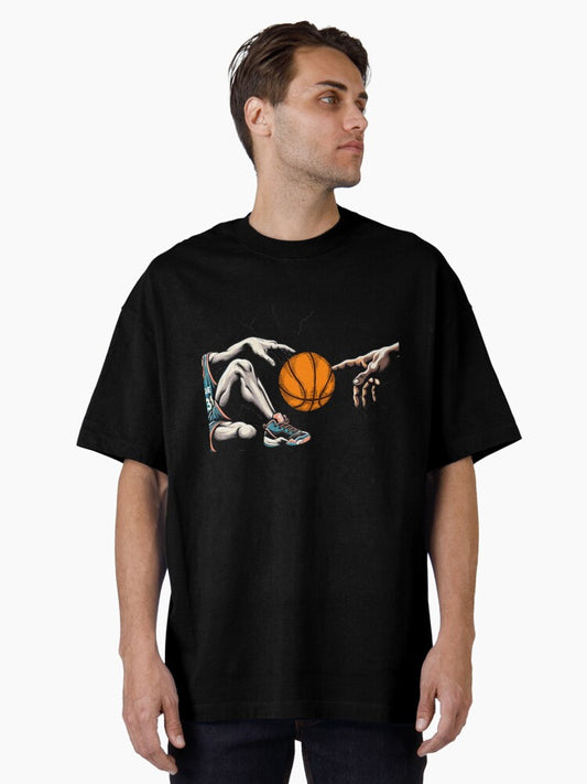 'The Creation of Adam' with a basketball Oversized T-Shirt