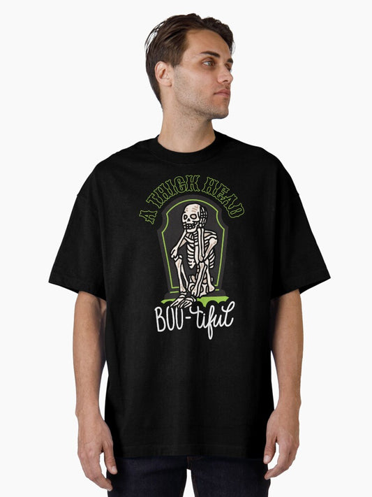 A Thick Head Skeleton Boo-tiful Halloween Evergreen Oversized T-Shirt