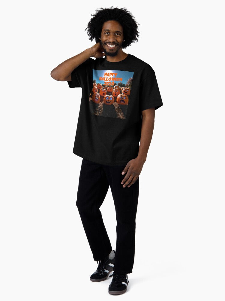 "Pumpkin Field: Halloween 2024 with Funny Faces" Oversized T-Shirt