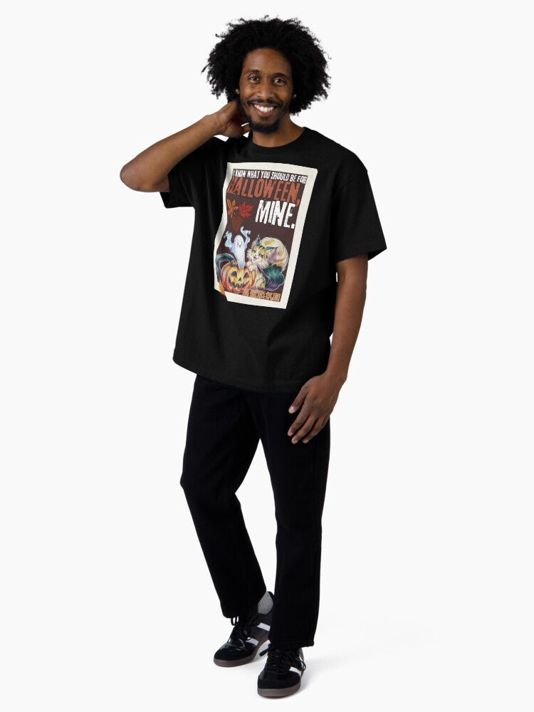 Funky Halloween Cat and Boo Ghost with pumpkin Oversized T-Shirt