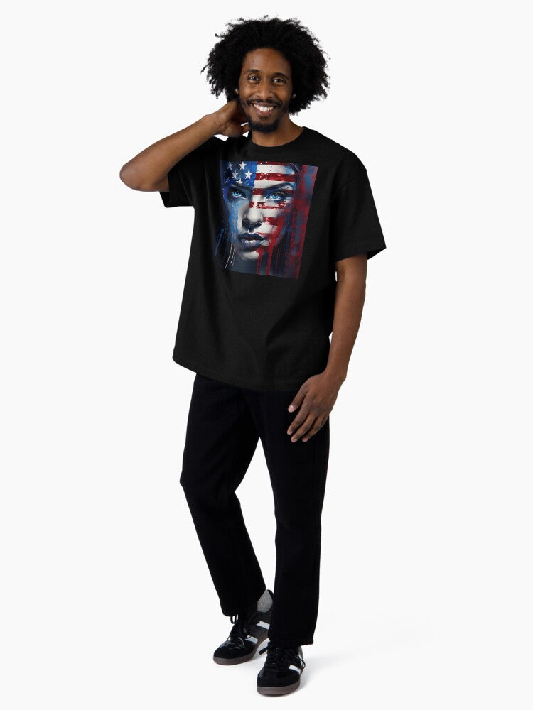 Abstract American flag digital print Oversized T-Shirt