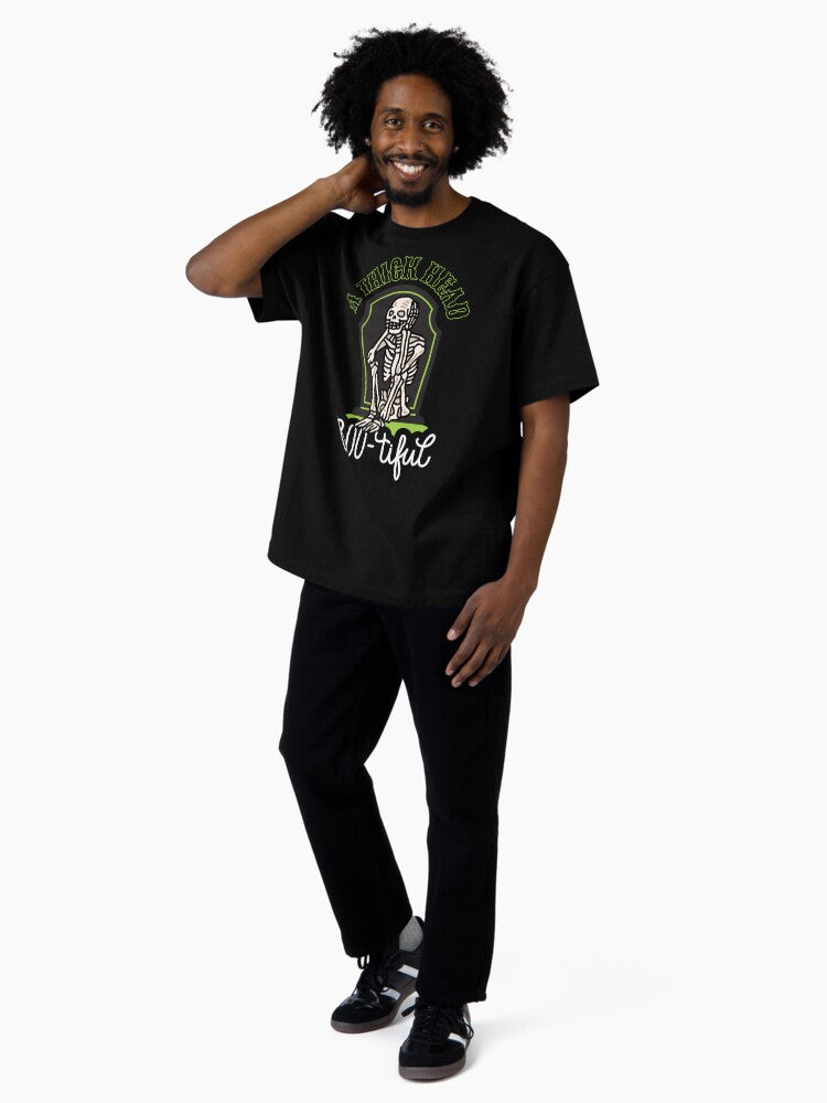 A Thick Head Skeleton Boo-tiful Halloween Evergreen Oversized T-Shirt