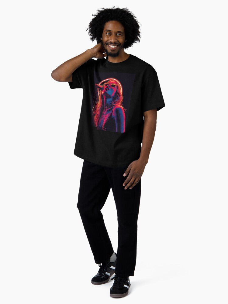 A woman is singing with a microphone. Vivid graphic illustration Oversized T-Shirt