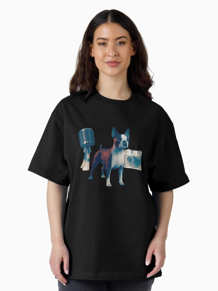 a 3d render of a boston terrier with a vintage Oversized T-Shirt