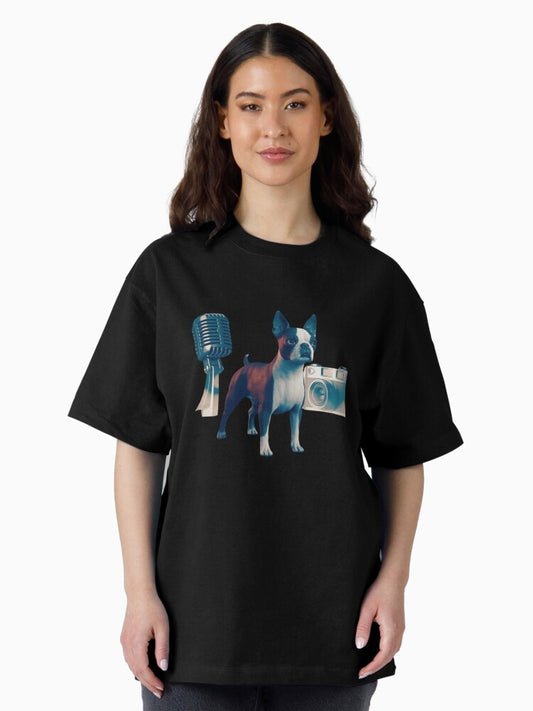 a 3d render of a boston terrier with a vintage Oversized T-Shirt
