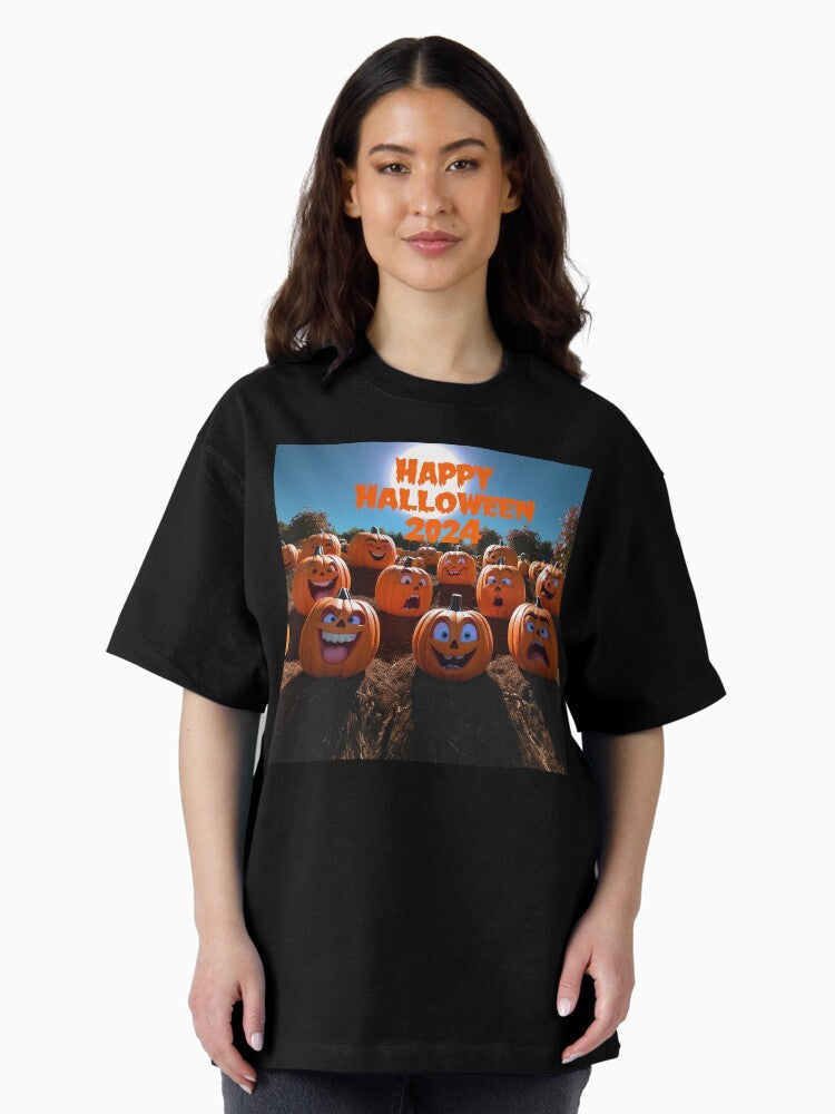 "Pumpkin Field: Halloween 2024 with Funny Faces" Oversized T-Shirt