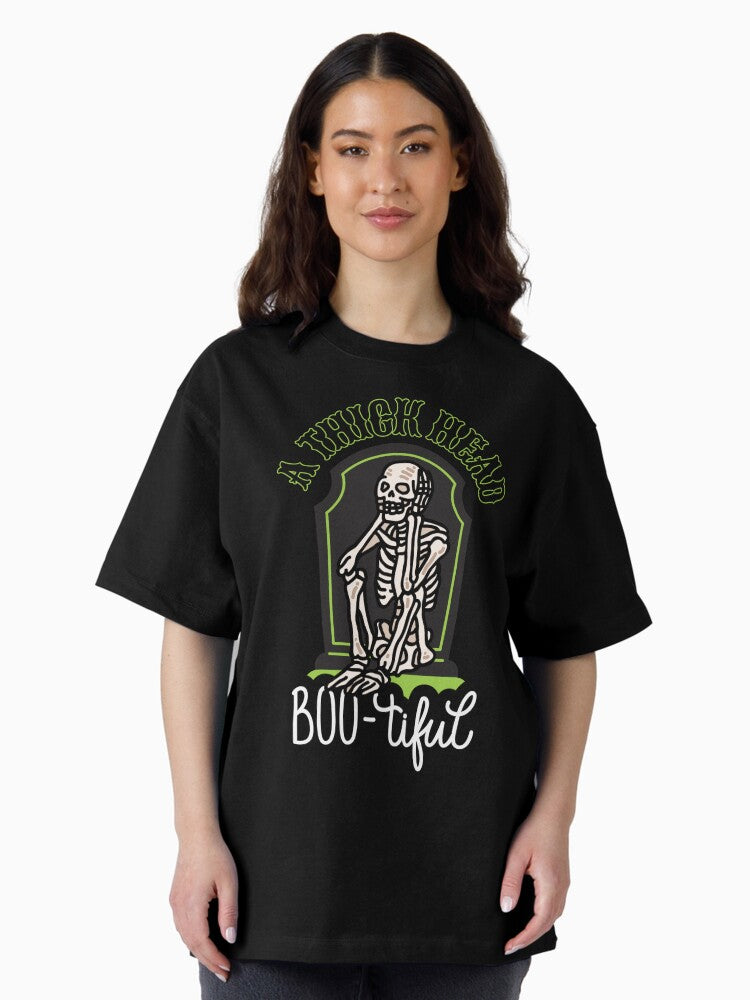 A Thick Head Skeleton Boo-tiful Halloween Evergreen Oversized T-Shirt