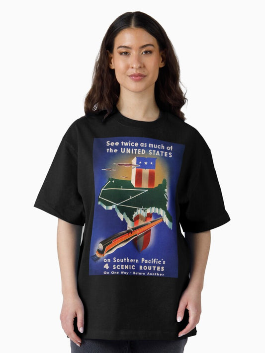 4 Scenic Routres vintage travel poster Oversized T-Shirt
