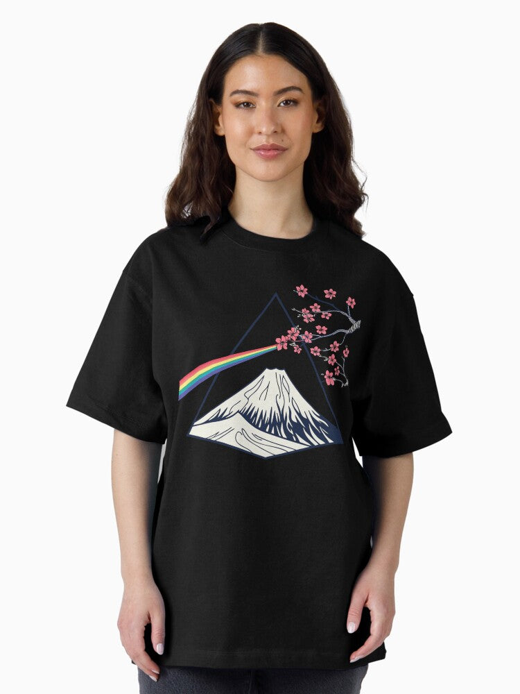 "Pink Floyd Mt Fuji T-Shirt: Dark Side of the Moon Prism Meets Sacred Mountain (Japanese Psychedelic Art)" Oversized T-Shirt