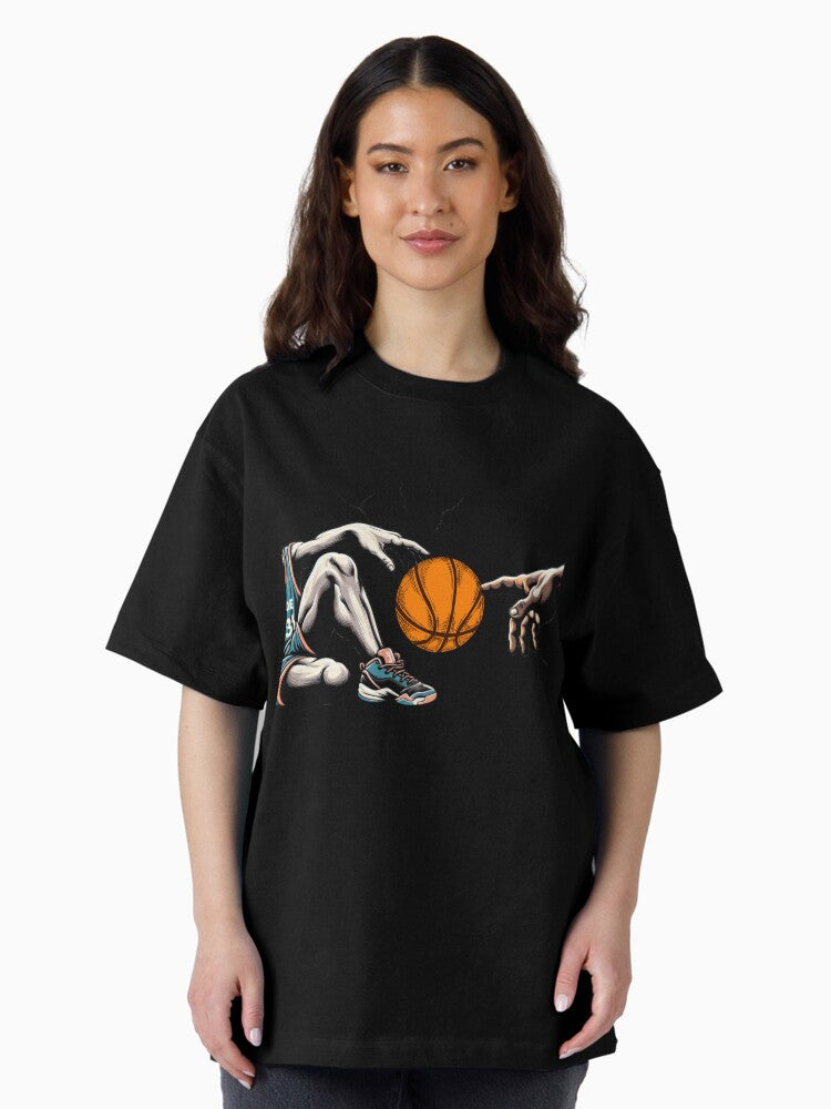 'The Creation of Adam' with a basketball Oversized T-Shirt