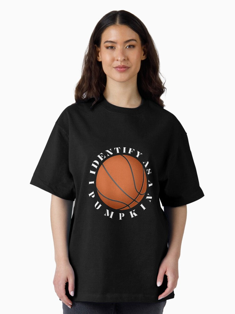 "Thanksgiving Basketball Pumpkin T-Shirt - Embrace the Pumpkin Hoops Spirit" Oversized T-Shirt
