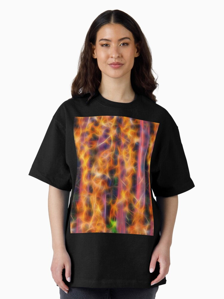 A fiery pattern representing burning leaves in vivid colors Oversized T-Shirt