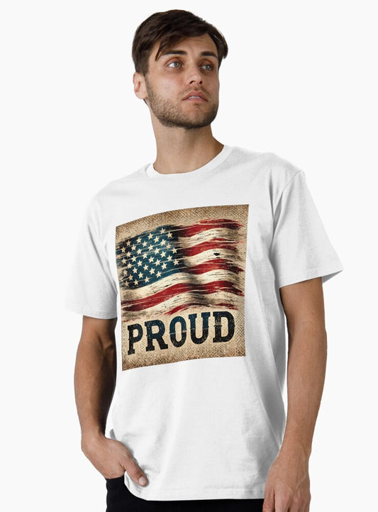 A rustic American flag with a vintage, weathered look. Premium T-Shirt