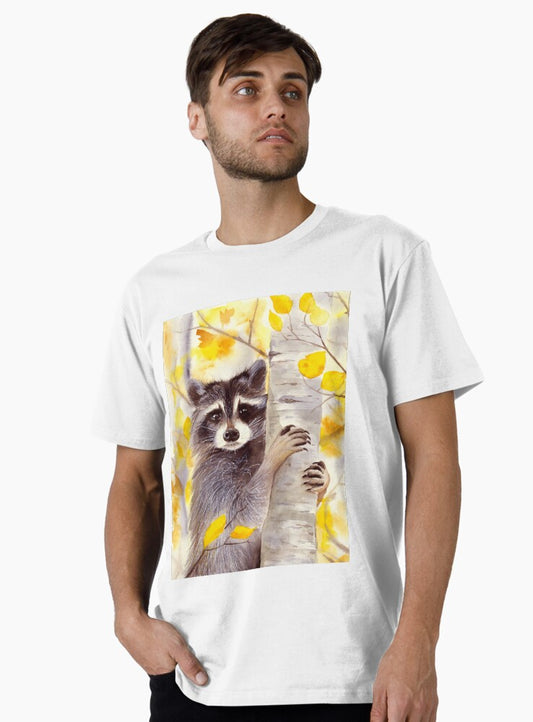 A cute racoon on a birch tree Premium T-Shirt
