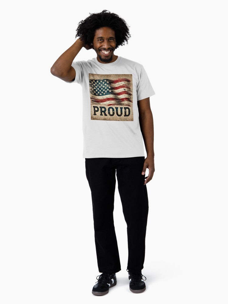 A rustic American flag with a vintage, weathered look. Premium T-Shirt