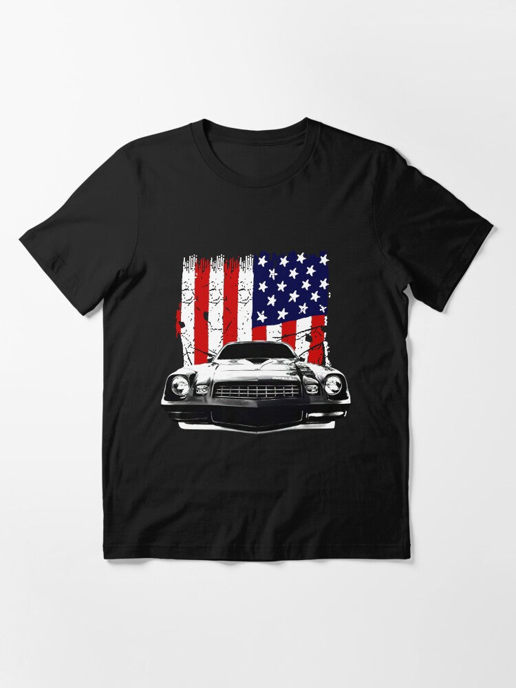 1979 1980 1981 Camaro Z28 Front Grill View with Us Flag Essential T-Shirt