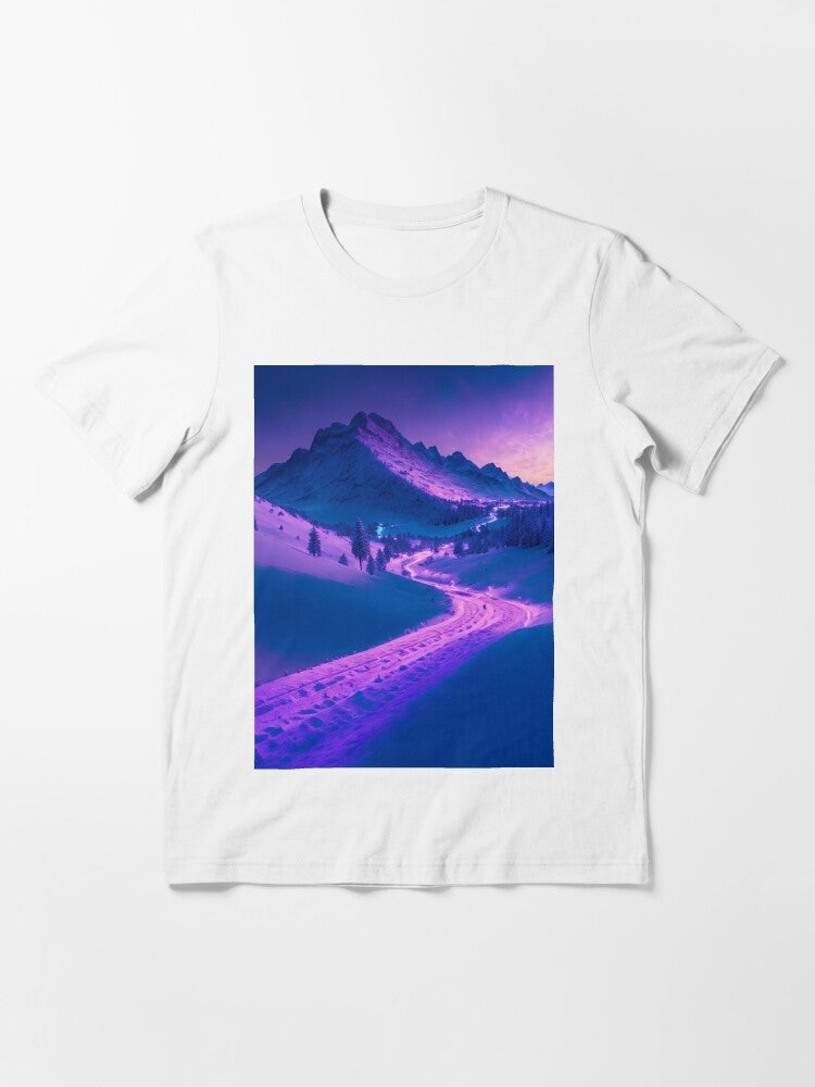 A Groomed Snowcat Trail Winding Through the Majestic Mountain Landscape, Ai Generated Art Essential T-Shirt