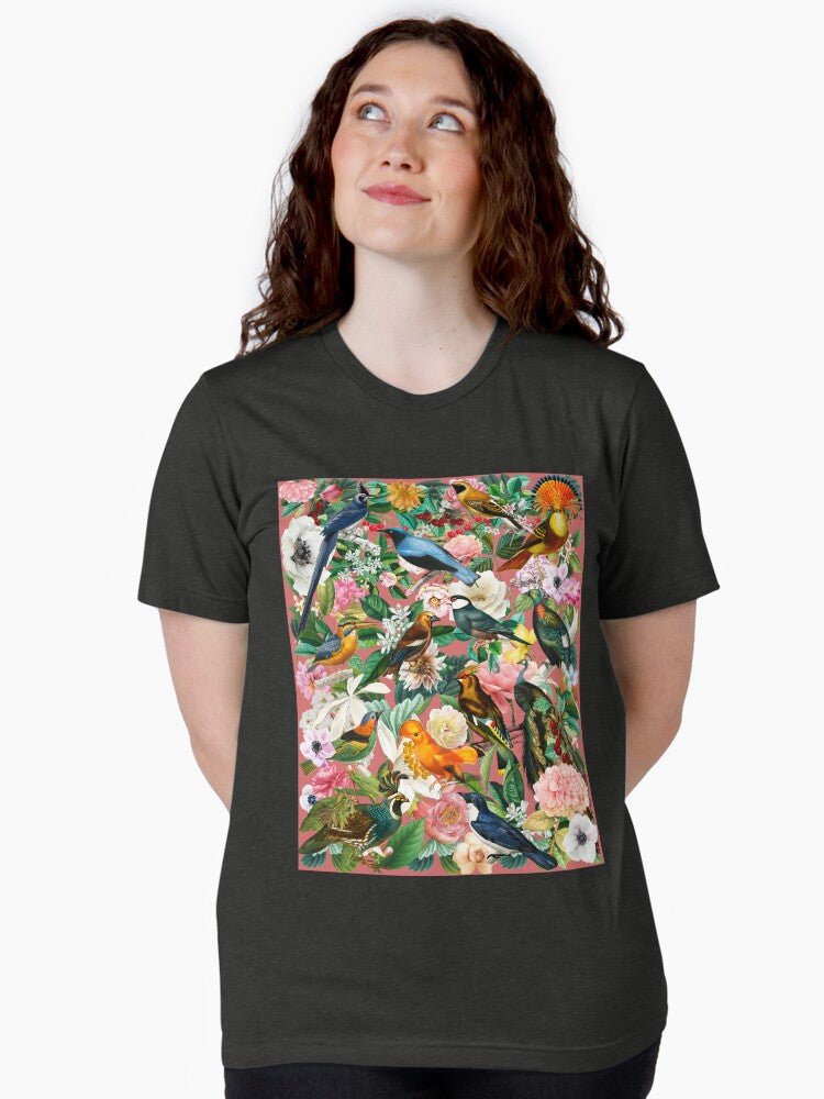 14 colorful birds in flower garden floral pattern Tri-blend T-Shirt